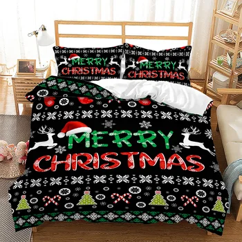 Navidad Black Пододеяльник с Рождественской елкой, комплект постельного белья Twin King Festival Santa Deer, Полиэфирное одеяло для взрослых, домашний декор