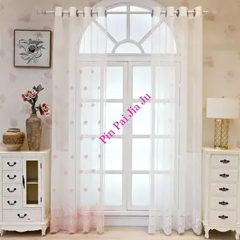 Гостиная для девочек Бело-розовая вышивка Прозрачные занавески с цветочным рисунком Современные шторы из розового тюля для спальни