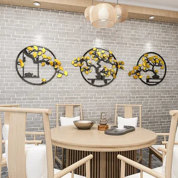 3D Акриловые наклейки на стену с растениями и цветами, новое украшение китайского ресторана, домашний декор, Фоновые наклейки для гостиной, Наклейка золото