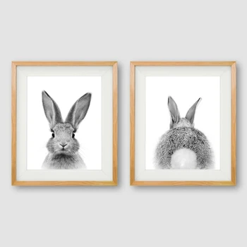 Картина на холсте с изображением лесного животного, кролика, современное настенное искусство, черно-белая фотография, принт на холсте с изображением попки кролика, декор стен