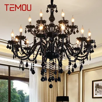 Подвесной светильник TEMOU из хрусталя в европейском стиле, лампа с черной свечой, Роскошная люстра для гостиной, ресторана, спальни, виллы