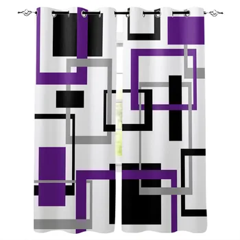 Абстрактная Геометрия Квадраты Современное искусство Черно Фиолетовые шторы для гостиной Детская Спальня Оконная Занавеска Холл Длинные шторы Cortinas
