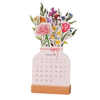 Стильный настольный календарь на 2024 год, цветочный календарь, оптимизированная организация ежедневного расписания офисных работников и студентов.