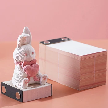 3D блокнот, Милые заметки с кроликом, Трехмерный блокнот с кроликом, Бумажные заметки, аксессуары для украшения стола Kawaii