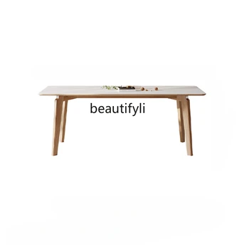 Современный минималистичный Обеденный стол из бревенчатой каменной плиты, Домашний обеденный стол в ресторане из массива дерева